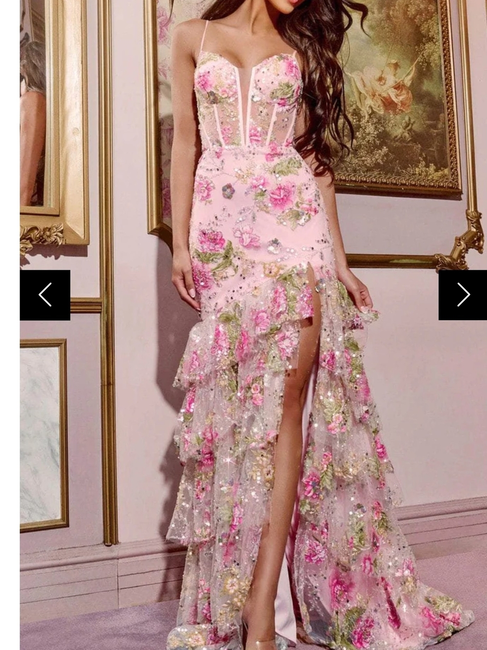 Pink Floral Embellished Evening Gown